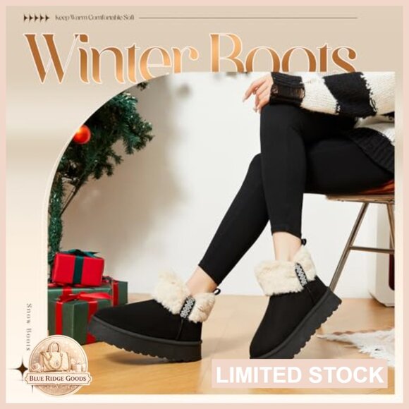 Faux Fur Lined Platform Snow Boots Slip On Ankle Booties Winter Warm Fuzzy - Picture 6 of 7